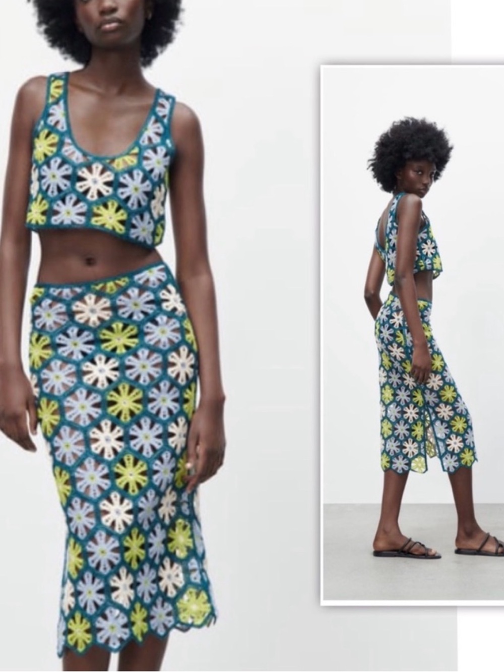 Zara 2-Piece Floral Crochet Set, New Without Tags, Size Medium